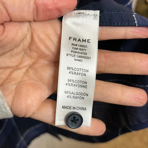 NWOT FRAME mens long sleeve button down shirt size large blue plaid - Picture 6 of 8